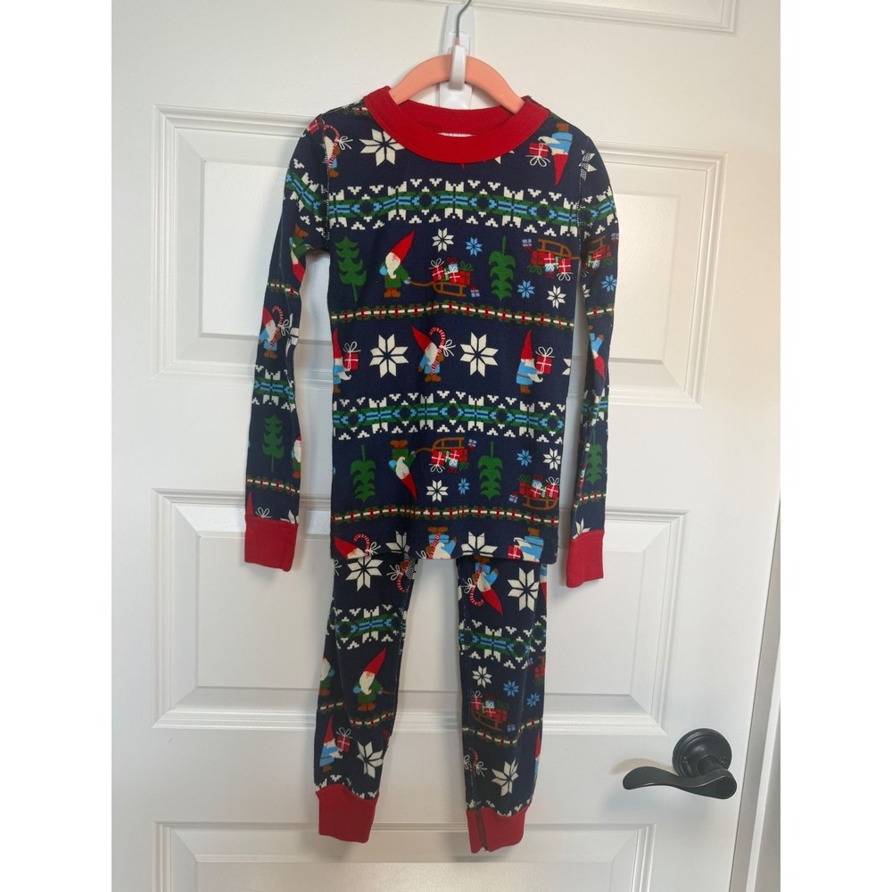 24.Hanna Andersson Kids 5 Organic Cotton Gnome Fair Isle Pajama Set Navy Red